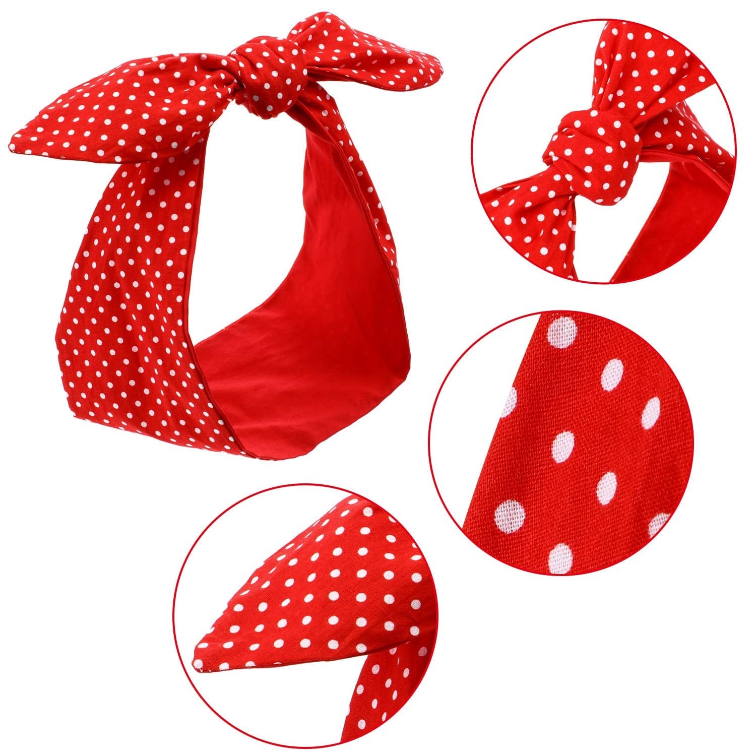 2 Pieces Head Scarf for Women Retro 1940S Head Scarf Bandana Headband Red Black Boho Bow Headbands Vintage Rabbit Ear Hairband Girls Hair Accessories (Lovely Dot) Apparel & Accessories > Clothing Accessories > Bandanas & Headties Hicarer   
