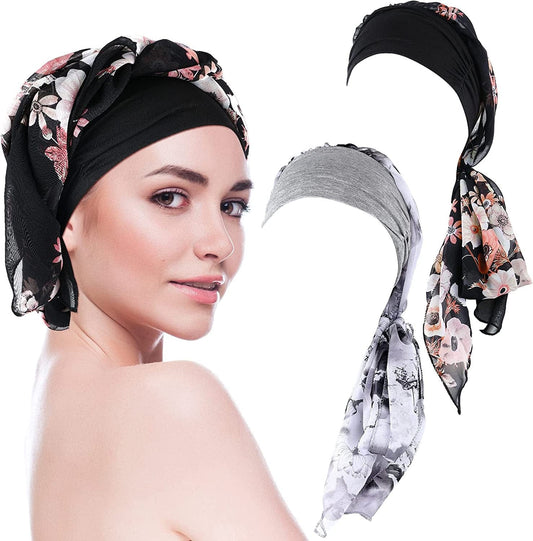 2 Pieces Headwear Silky Women Turbans Long Hair Head Scarf Sleep Beanie Head Scarf Headwraps for Women Apparel & Accessories > Clothing Accessories > Headwear Geyoga   