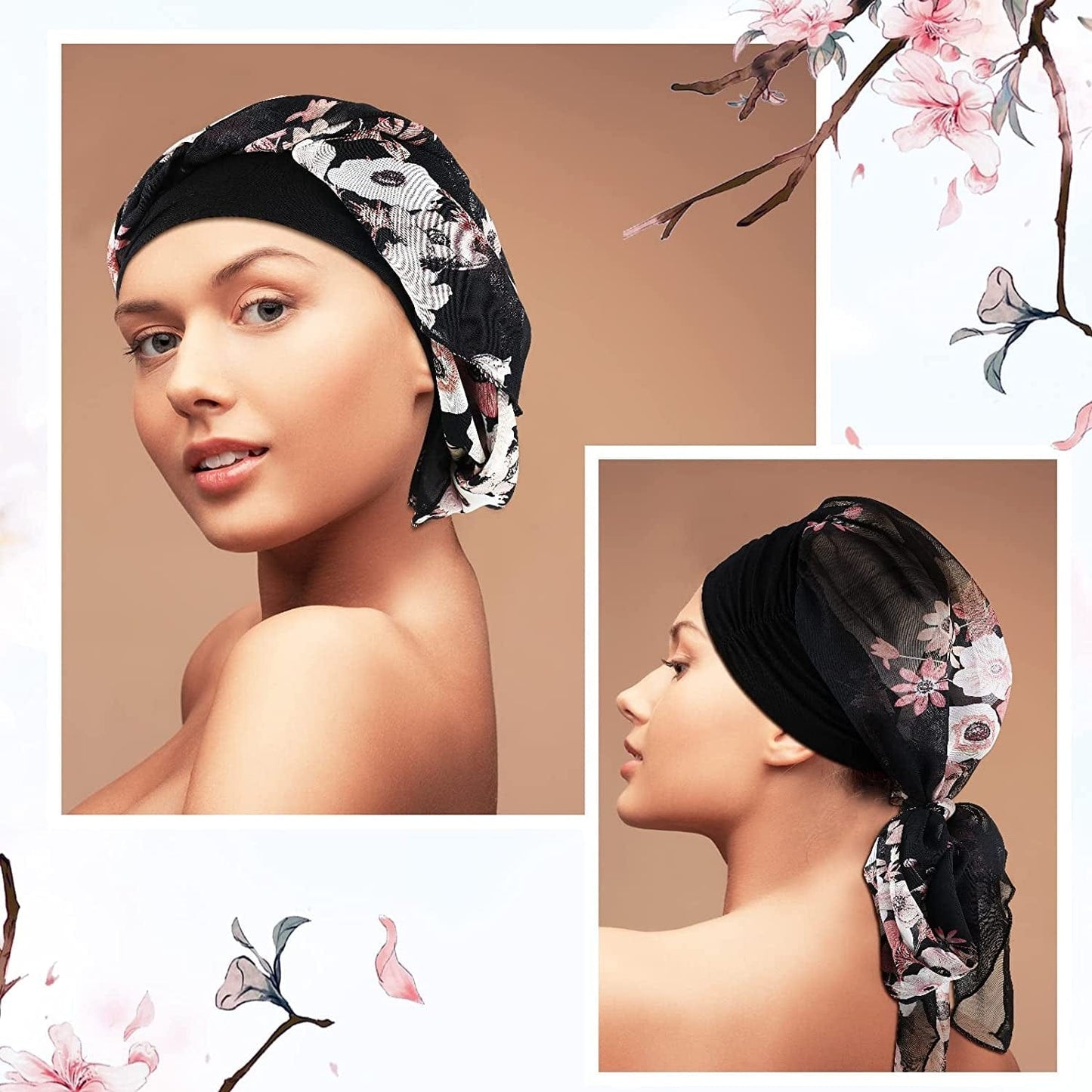 2 Pieces Headwear Silky Women Turbans Long Hair Head Scarf Sleep Beanie Head Scarf Headwraps for Women Apparel & Accessories > Clothing Accessories > Headwear Geyoga   