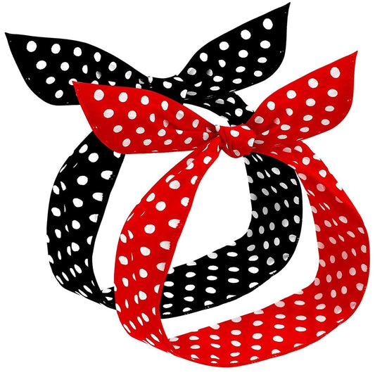 2 Pieces Polka Dot Headbands for Girls and Women Headband Retro Bandana 50S Wire Headband Vintage Print Christmas Hairband (Red, Black) Apparel & Accessories > Clothing Accessories > Bandanas & Headties Hicarer Red, Black  
