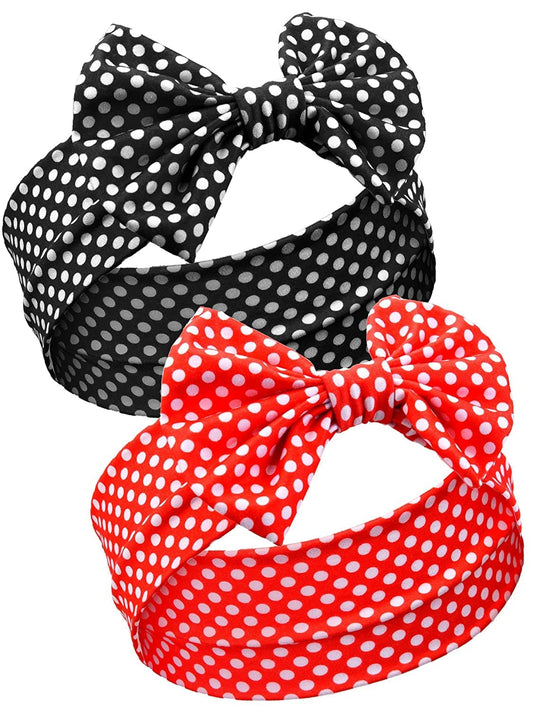 2 Pieces Red Polka Dot Headbands Retro Bandana Bow Headband Bow Tie Head Wrap 50S Bow Headband Vintage Print Christmas Hairband Hair Accessories for Girls and Women Apparel & Accessories > Clothing Accessories > Bandanas & Headties Syhood   