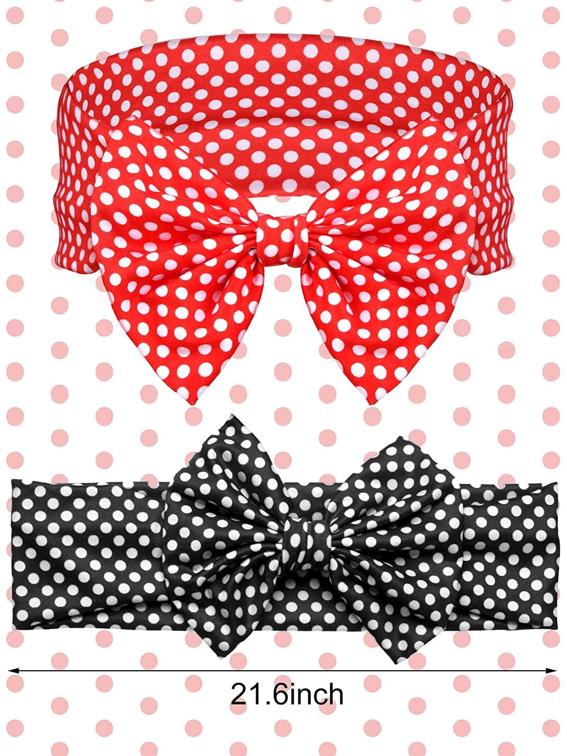 2 Pieces Red Polka Dot Headbands Retro Bandana Bow Headband Bow Tie Head Wrap 50S Bow Headband Vintage Print Christmas Hairband Hair Accessories for Girls and Women Apparel & Accessories > Clothing Accessories > Bandanas & Headties Syhood   