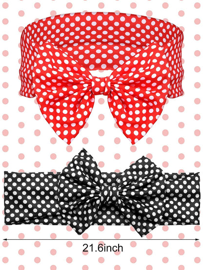 2 Pieces Red Polka Dot Headbands Retro Bandana Bow Headband Bow Tie Head Wrap 50S Bow Headband Vintage Print Christmas Hairband Hair Accessories for Girls and Women Apparel & Accessories > Clothing Accessories > Bandanas & Headties Syhood   