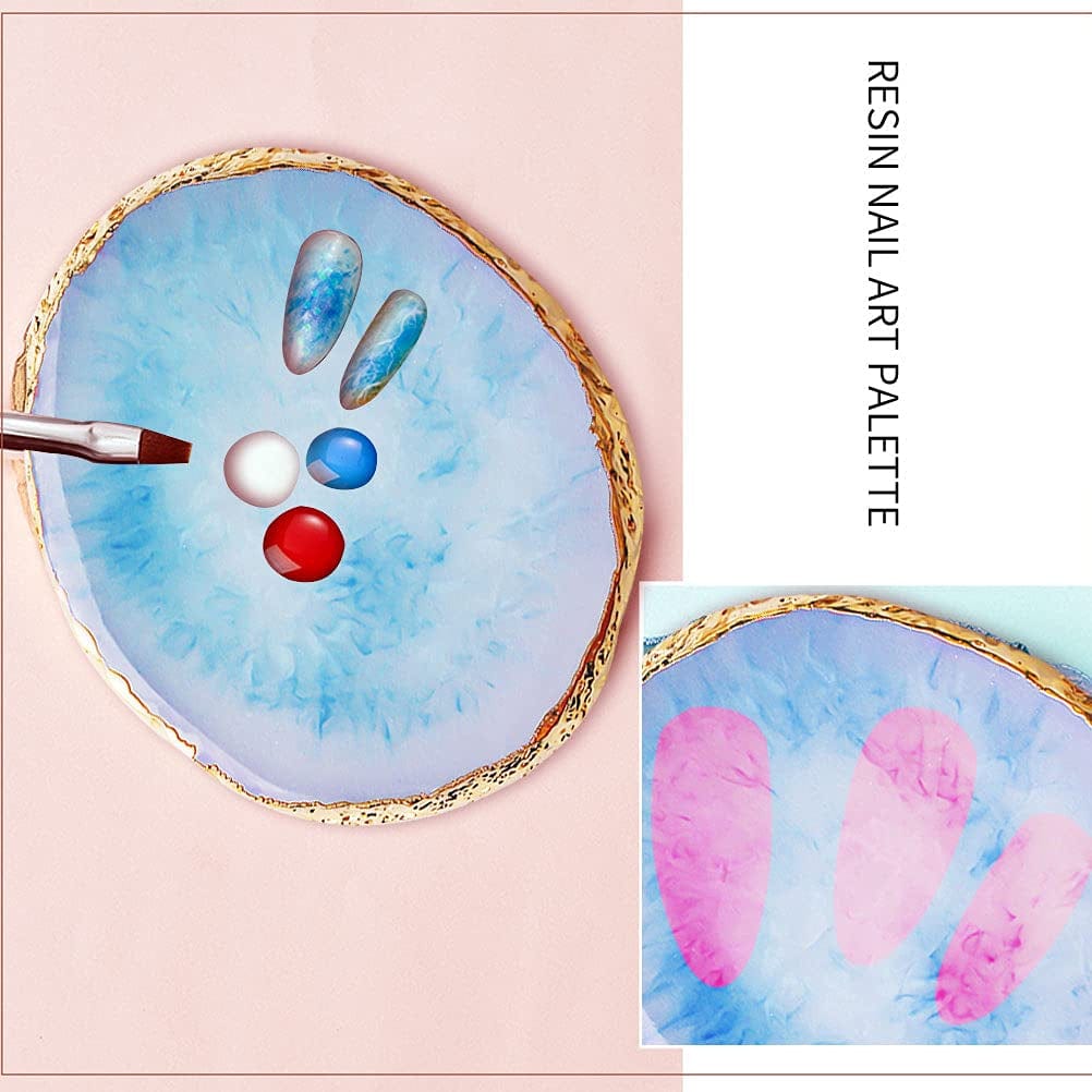 2 Pieces Resin Nail Art Palette, Nail Art Painting Gel Palette Gold Edge Nail Gel Color Makeup Display Board Nail Art Display Cosmetic Mixing Tools Health & Beauty > Personal Care > Cosmetics > Cosmetic Tools > Nail Tools SUMAJU   