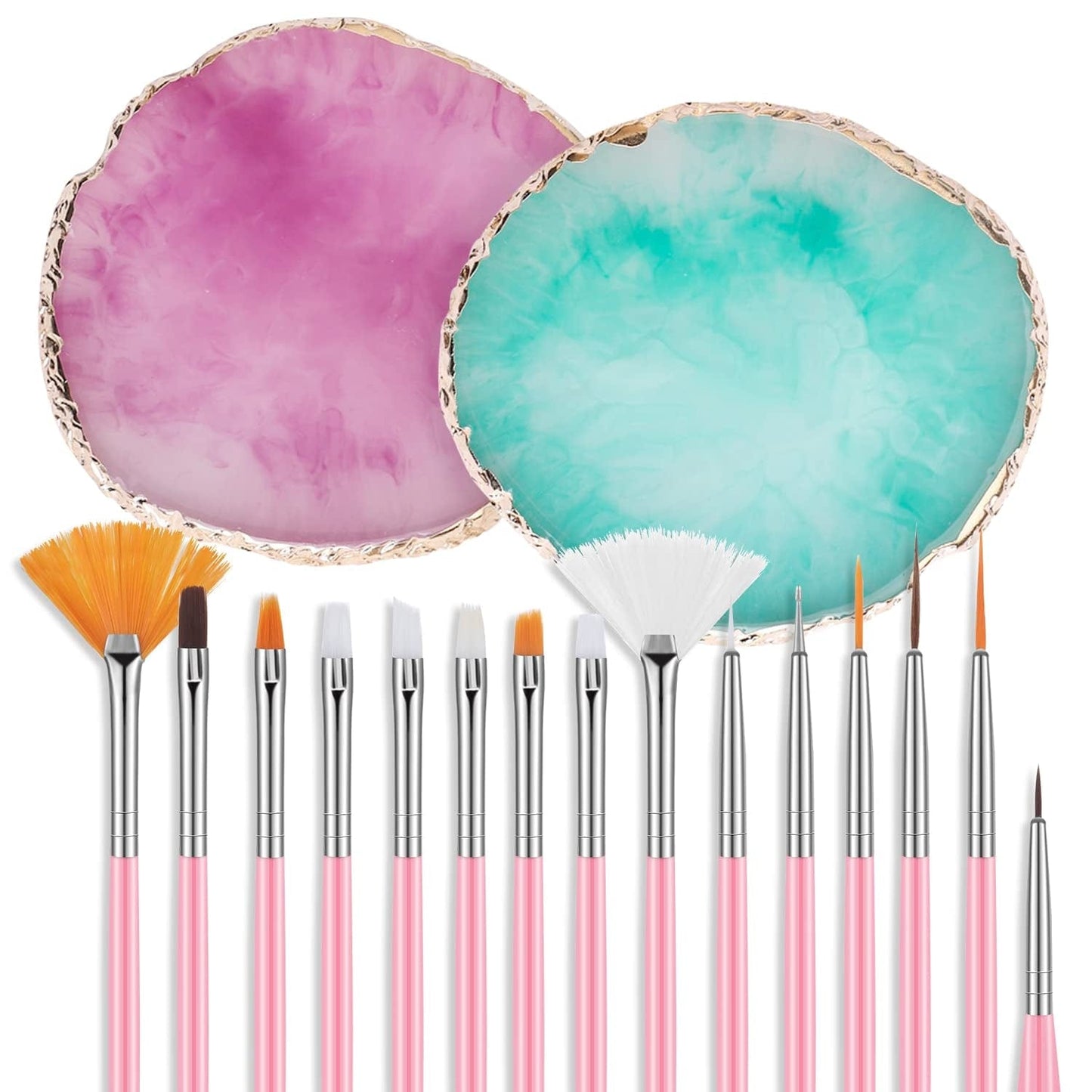 2 Pieces Resin Nail Art Palette, Nail Art Painting Gel Palette Gold Edge Nail Gel Color Makeup Display Board Nail Art Display Cosmetic Mixing Tools Health & Beauty > Personal Care > Cosmetics > Cosmetic Tools > Nail Tools SUMAJU Purple and Green  