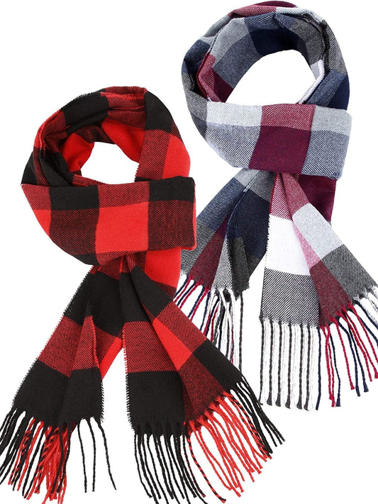 2 Pieces Women Buffalo Plaid Scarf Winter Buffalo Check Scarves Warm Blanket Scarf Plaid Wrap Shawl Apparel & Accessories > Clothing Accessories > Scarves & Shawls SATINIOR Red Black, Red Gray  