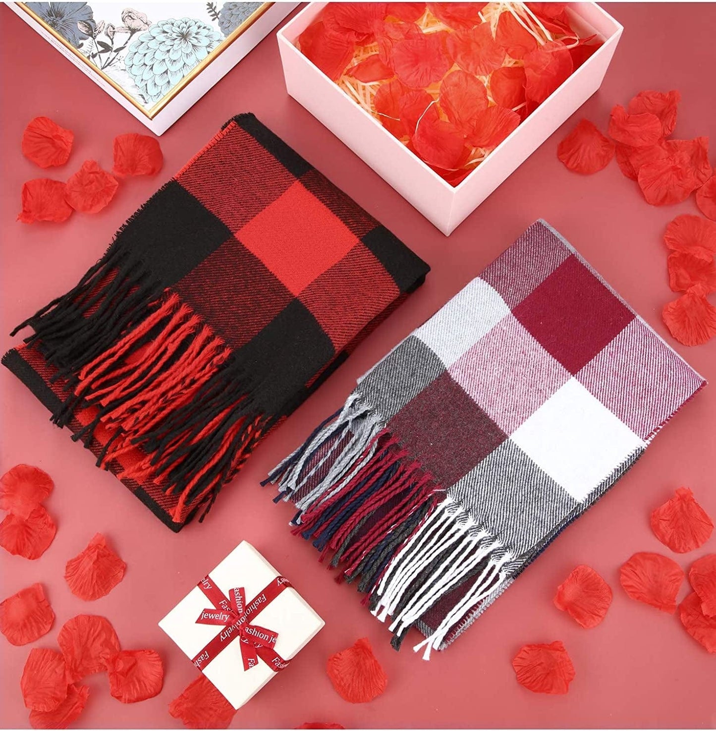 2 Pieces Women Buffalo Plaid Scarf Winter Buffalo Check Scarves Warm Blanket Scarf Plaid Wrap Shawl Apparel & Accessories > Clothing Accessories > Scarves & Shawls SATINIOR   