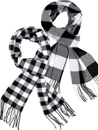 2 Pieces Women Buffalo Plaid Scarf Winter Buffalo Check Scarves Warm Blanket Scarf Plaid Wrap Shawl Apparel & Accessories > Clothing Accessories > Scarves & Shawls SATINIOR Black White  