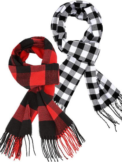 2 Pieces Women Buffalo Plaid Scarf Winter Buffalo Check Scarves Warm Blanket Scarf Plaid Wrap Shawl Apparel & Accessories > Clothing Accessories > Scarves & Shawls SATINIOR Red Black, Black White  