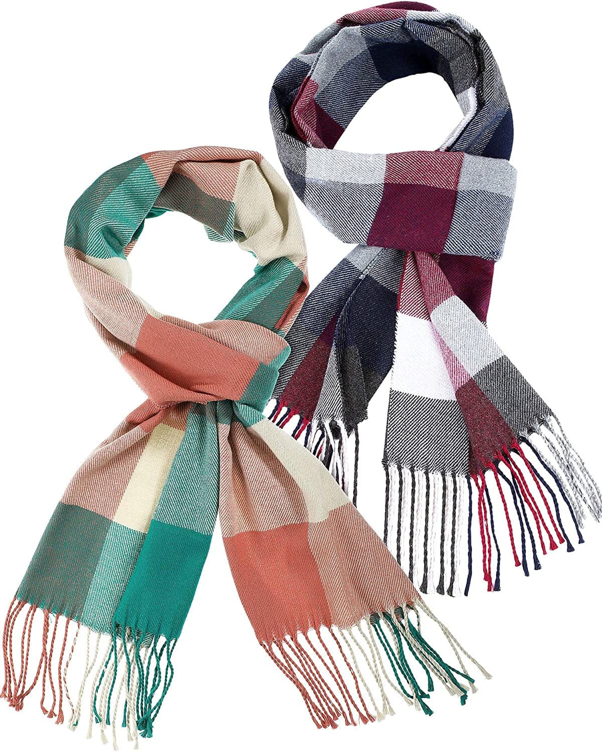 2 Pieces Women Buffalo Plaid Scarf Winter Buffalo Check Scarves Warm Blanket Scarf Plaid Wrap Shawl Apparel & Accessories > Clothing Accessories > Scarves & Shawls SATINIOR Pink Green, Red Blue  