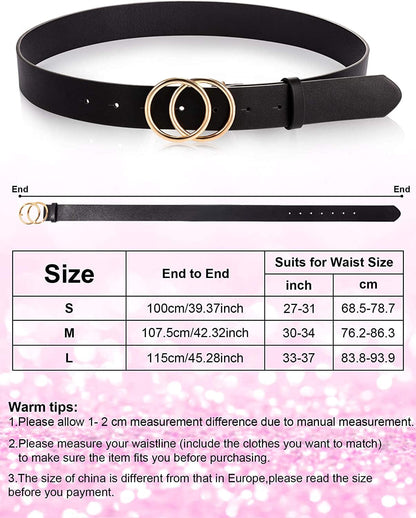2 Pieces Women Leather Belt Faux Leather Waist Belts with Double O-Ring Buckle (Black and Leopard, Small) Apparel & Accessories > Clothing Accessories > Belts Syhood   
