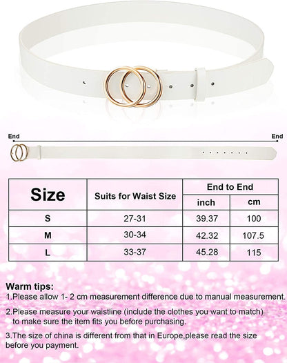 2 Pieces Women Leather Belt Faux Leather Waist Belts with Double O-Ring Buckle (Black and White, M: Fits Waist from 30"-34") Apparel & Accessories > Clothing Accessories > Belts Syhood   