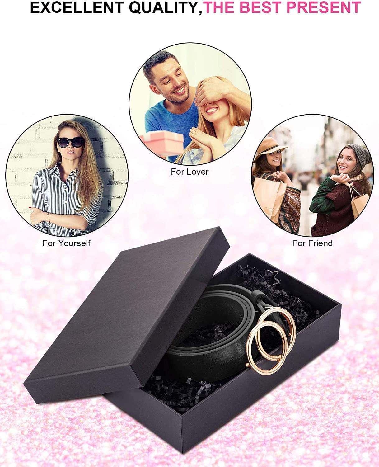 2 Pieces Women Leather Belt Faux Leather Waist Belts with Double O-Ring Buckle (Black and White, M: Fits Waist from 30"-34") Apparel & Accessories > Clothing Accessories > Belts Syhood   