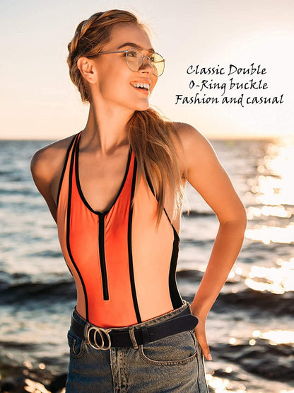 2 Pieces Women Leather Belt Faux Leather Waist Belts with Double O-Ring Buckle (Color Set 3, M) Apparel & Accessories > Clothing Accessories > Belts Syhood   