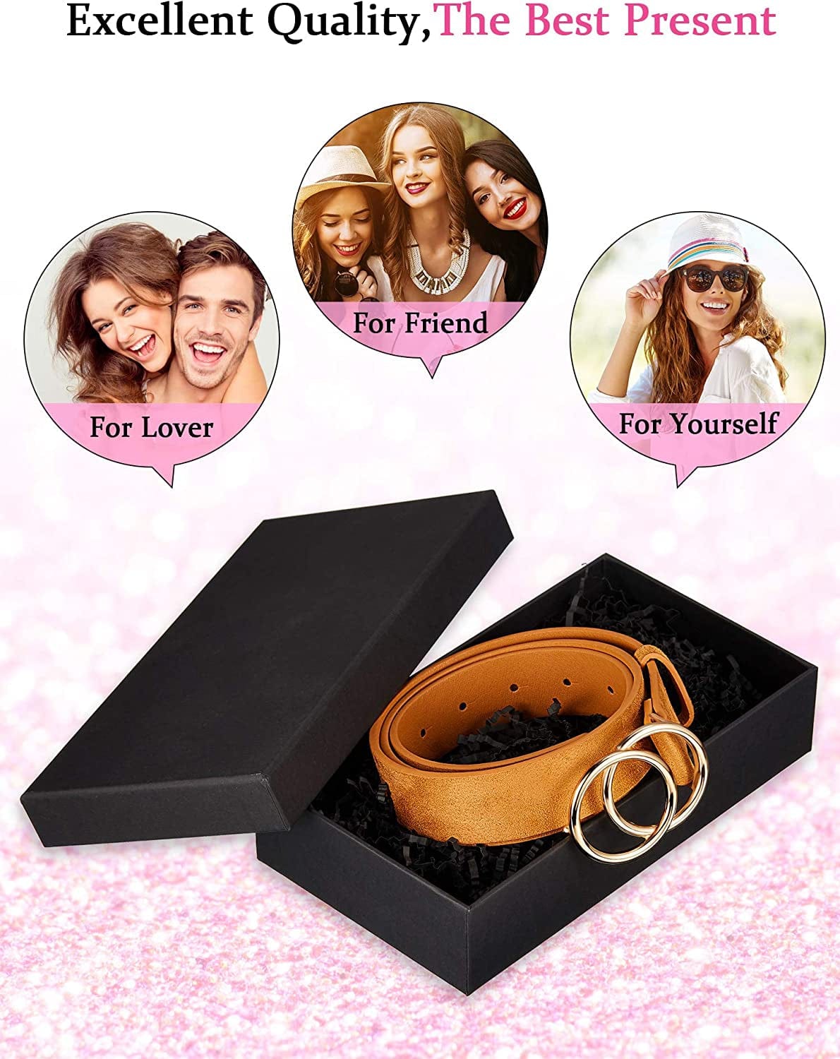 2 Pieces Women Leather Belt Faux Leather Waist Belts with Double O-Ring Buckle (Color Set 3, M) Apparel & Accessories > Clothing Accessories > Belts Syhood   