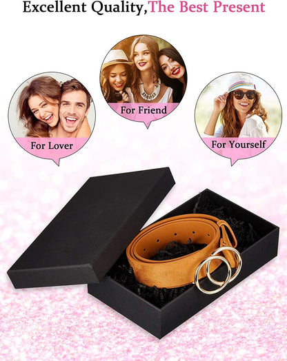2 Pieces Women Leather Belt Faux Leather Waist Belts with Double O-Ring Buckle (Color Set 3, M) Apparel & Accessories > Clothing Accessories > Belts Syhood   
