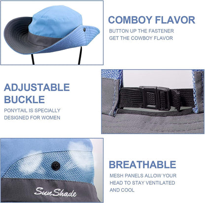 2 Pieces Women'S Outdoor Sun Hat UV Protection Foldable Mesh Wide Brim Beach Fishing Cap Apparel & Accessories > Clothing Accessories > Hats Norme   