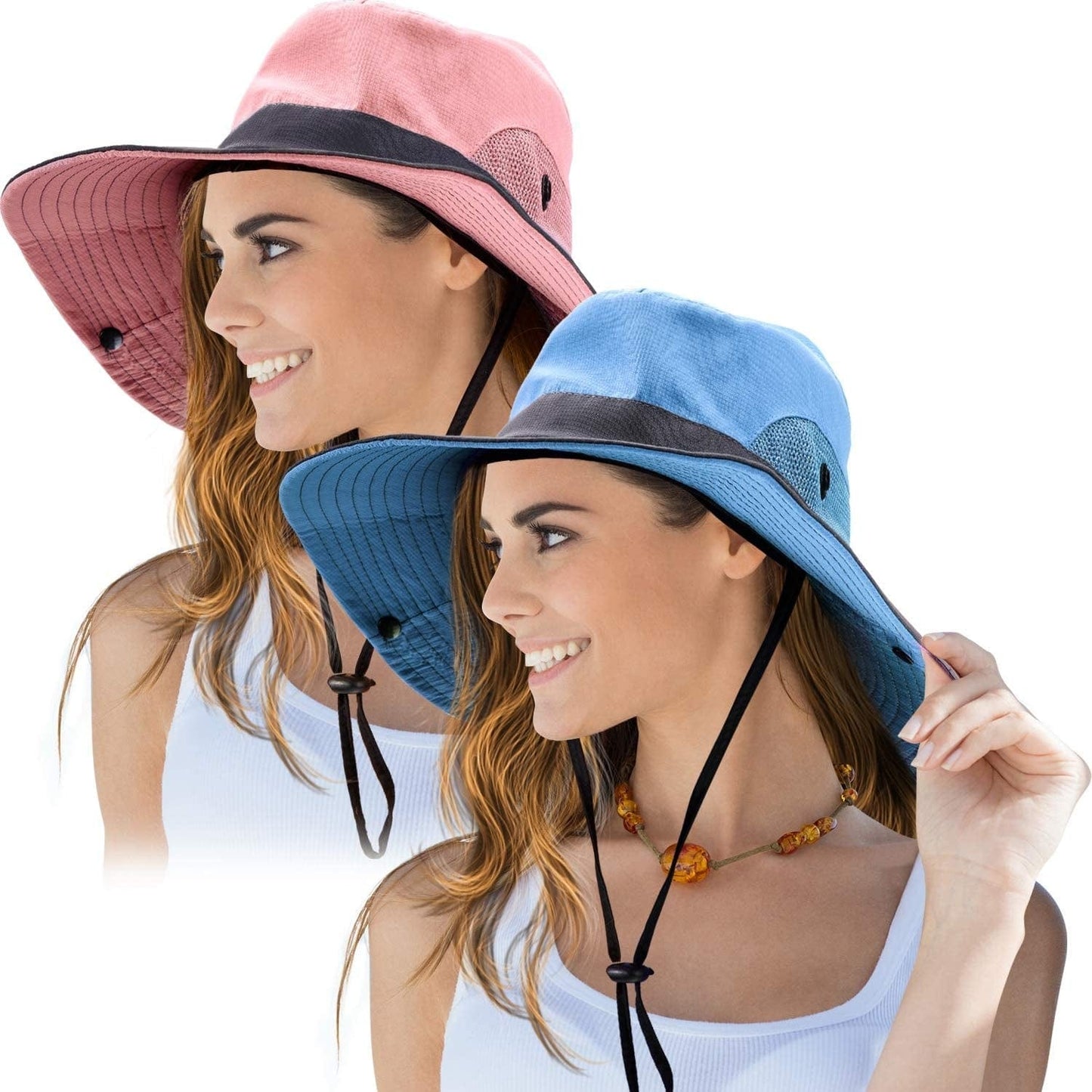 2 Pieces Women'S Outdoor Sun Hat UV Protection Foldable Mesh Wide Brim Beach Fishing Cap Apparel & Accessories > Clothing Accessories > Hats Norme Pink, Sky Blue  