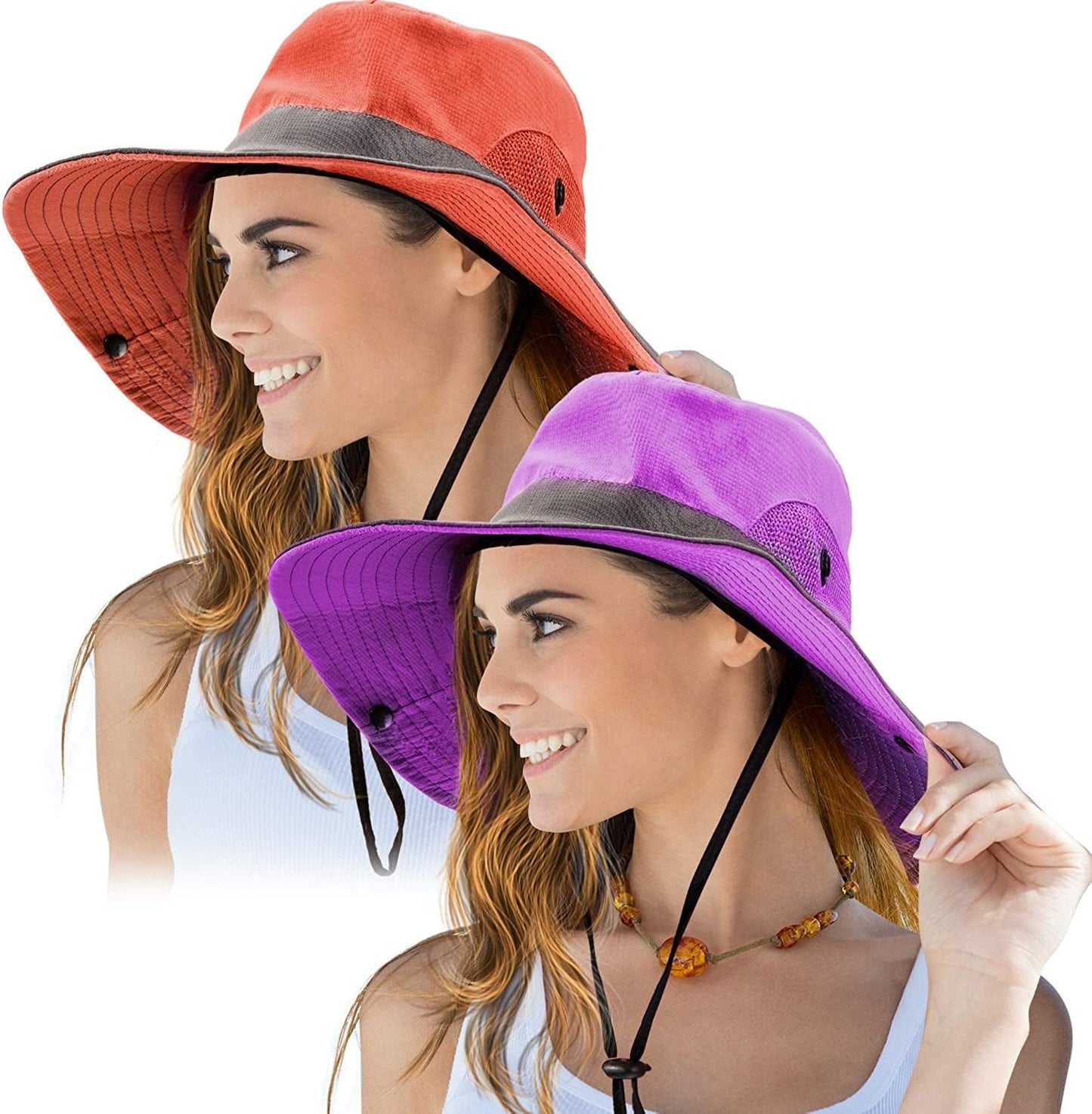 2 Pieces Women'S Outdoor Sun Hat UV Protection Foldable Mesh Wide Brim Beach Fishing Cap Apparel & Accessories > Clothing Accessories > Hats Norme Purple, Orange  
