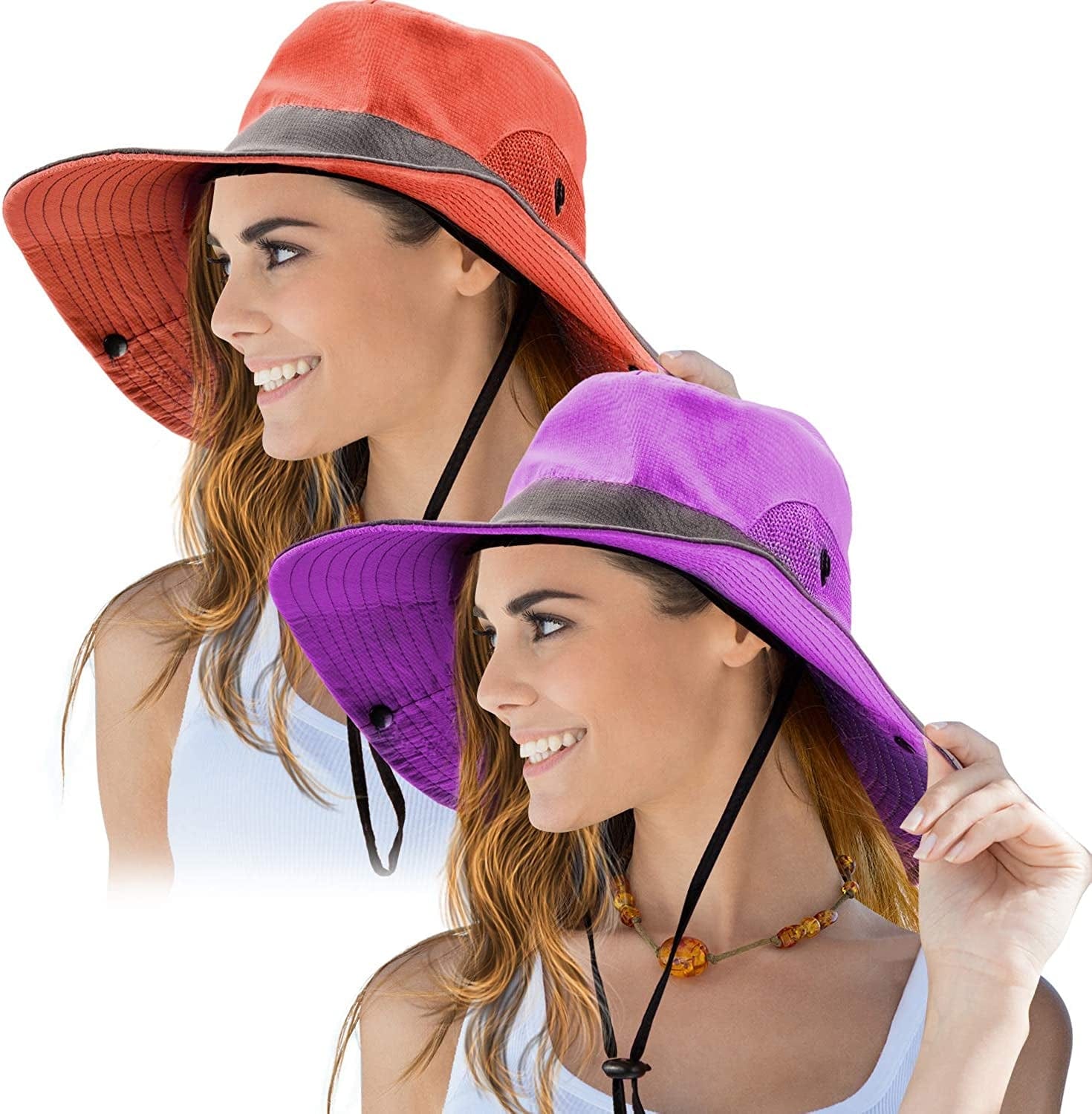 2 Pieces Women'S Outdoor Sun Hat UV Protection Foldable Mesh Wide Brim Beach Fishing Cap Apparel & Accessories > Clothing Accessories > Hats Norme Purple, Orange  