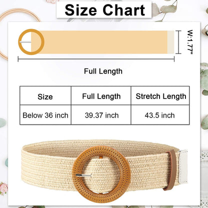 2 Pieces Women Straw Woven Elastic Stretch Waist Belt Skinny Dress Braided Waist Belt with Wooden Style Buckle Apparel & Accessories > Clothing Accessories > Belts SATINIOR   