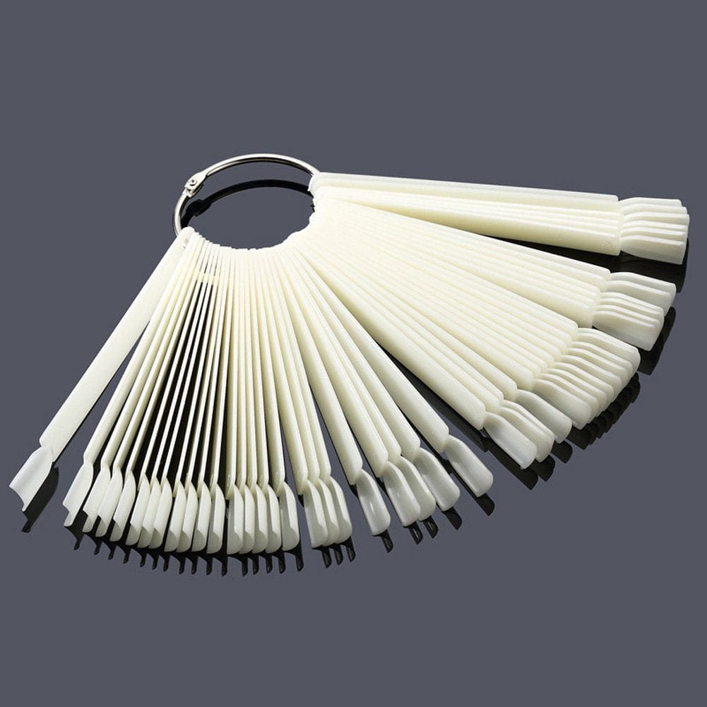 2 Set/100 Tips Fan-Shaped Nail Art Display Sticks Nail Polish Color Sample Sticks Display Polish Board Practice Tool with Metal Screw Split Ring Holder for Nail Art Display and Home DIY (White) Health & Beauty > Personal Care > Cosmetics > Cosmetic Tools > Nail Tools mollensiuer   