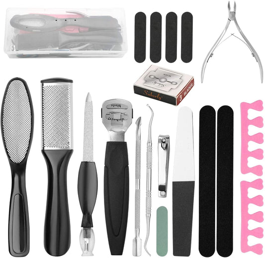 20 in 1 Pedicure Kit Professional Pedicure Tools Set Foot Care Scrubber Stainless Steel Pedicure Supplies Foot File Scraper Rasp Dead Skin Shaver Callus Remover for Feet Women Men Mother’S Day Gift Health & Beauty > Personal Care > Foot Care MUIIGOOD   