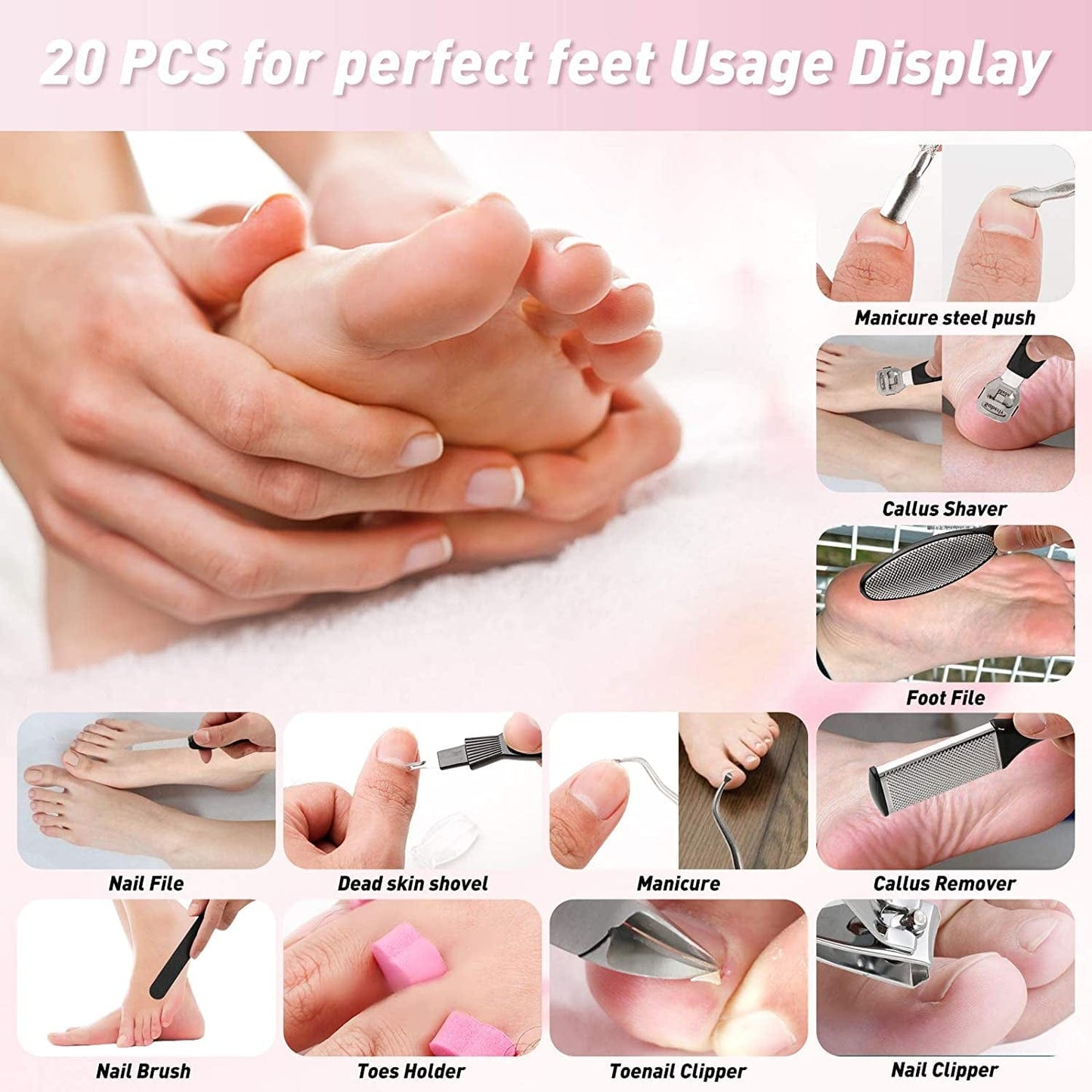 20 in 1 Pedicure Kit Professional Pedicure Tools Set Foot Care Scrubber Stainless Steel Pedicure Supplies Foot File Scraper Rasp Dead Skin Shaver Callus Remover for Feet Women Men Mother’S Day Gift Health & Beauty > Personal Care > Foot Care MUIIGOOD   