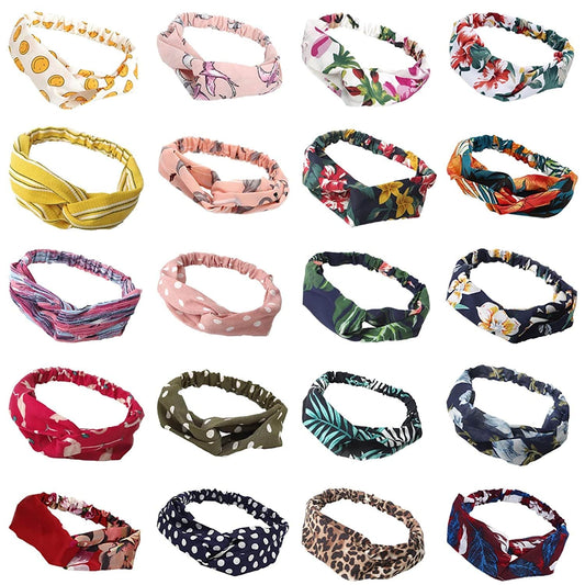 20 Pack Women Headbands with Twist Knot Boho Flower Print Criss Cross Head Wrap Elastic Hair Band - A Apparel & Accessories > Clothing Accessories > Bandanas & Headties RIY Boho  
