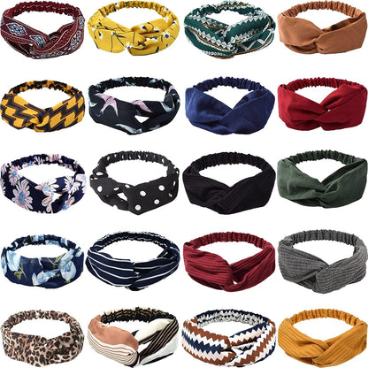 20 Pack Women Headbands with Twist Knot Boho Flower Print Criss Cross Head Wrap Elastic Hair Band - A Apparel & Accessories > Clothing Accessories > Bandanas & Headties RIY Fashion  
