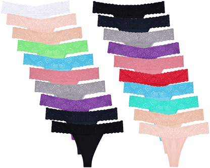 20 Pack Womens Thong Underwear Lace Hollowed Out T Back Low Waist Ice Silk Sexy Cheeky Thong See Through Panties Apparel & Accessories > Clothing > Underwear & Socks > Underwear Sunm Boutique Pack of 20 Medium 