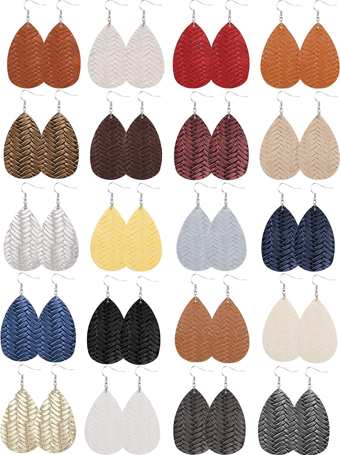 20 Pairs Faux Leather Earrings Lightweight Leaf Earring Teardrop Fall Dangle Earrings for Halloween Christmas Party Apparel & Accessories > Jewelry > Earrings Hicarer Weave Style  