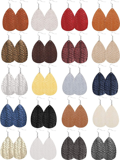 20 Pairs Faux Leather Earrings Lightweight Leaf Earring Teardrop Fall Dangle Earrings for Halloween Christmas Party Apparel & Accessories > Jewelry > Earrings Hicarer Weave Style  