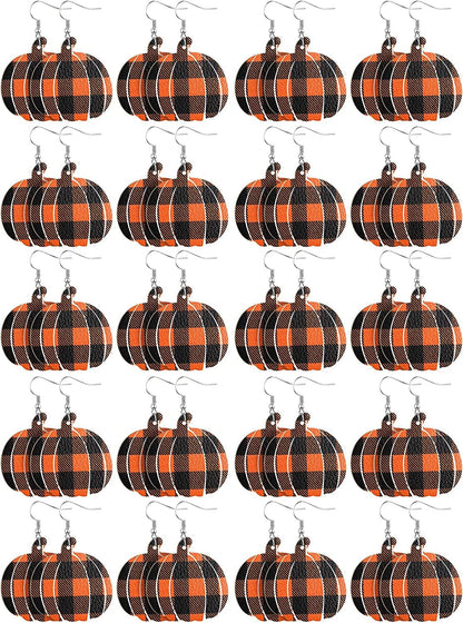 20 Pairs Thanksgiving Dangle Earrings Pumpkin Earrings Buffalo Plaid Drop Earrings Charm Faux Leather Pumpkin Earrings for Women Girls Thanksgiving Day Supplies Yellow and Black