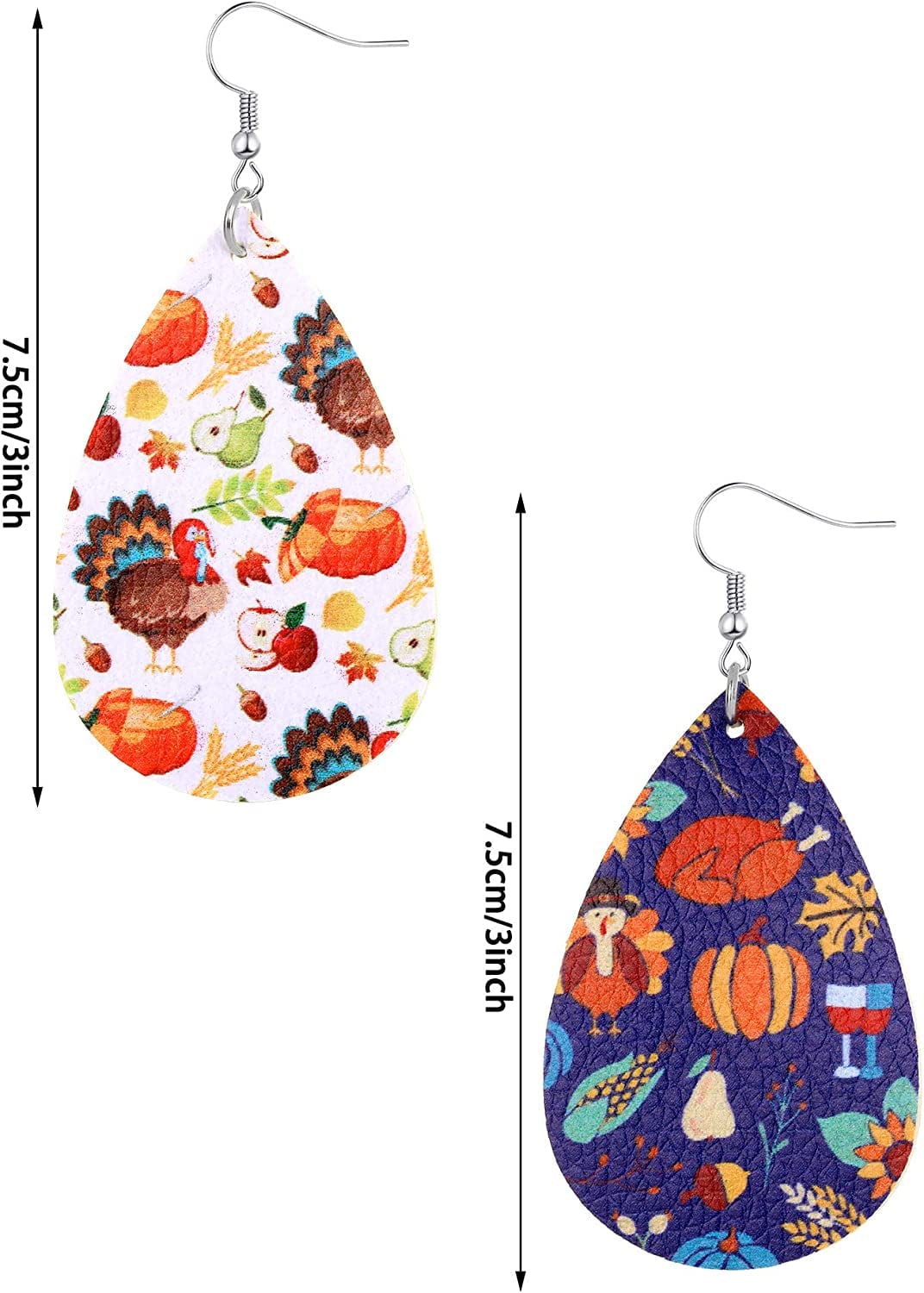 20 Pairs Thanksgiving Fall Faux Leather Earrings Pumpkin Maple Leaf Turkey Print Teardrop Dangle Earrings Apparel & Accessories > Jewelry > Earrings Hicarer   