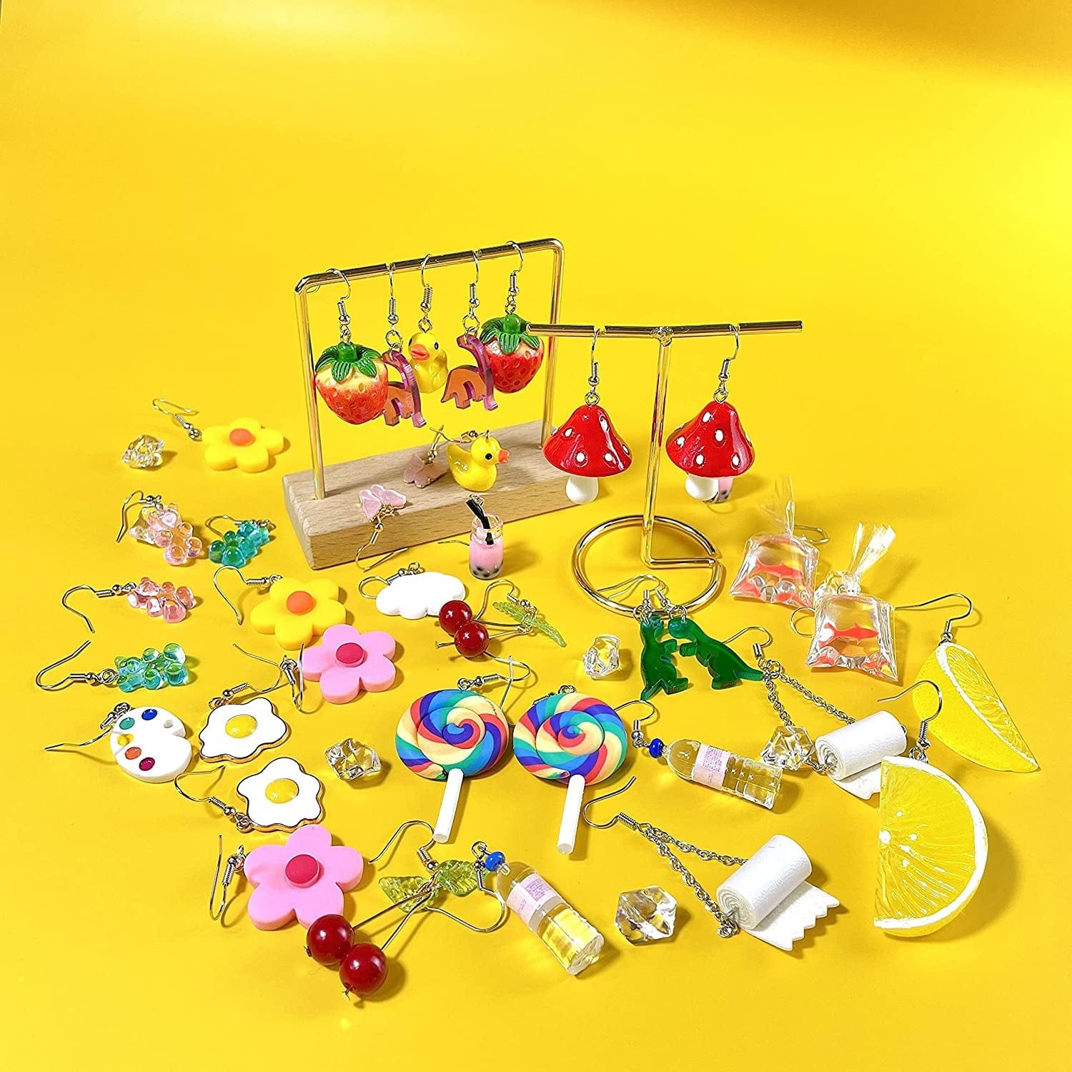 20 Pairs Weird Earrings Funny Earrings Gummy Bear Duck Water Bottle Fish Dinosaur Mushroom Butterfly Strawberry Dangle Earrings Set for Women Girls Apparel & Accessories > Jewelry > Earrings MGGFBLEY   