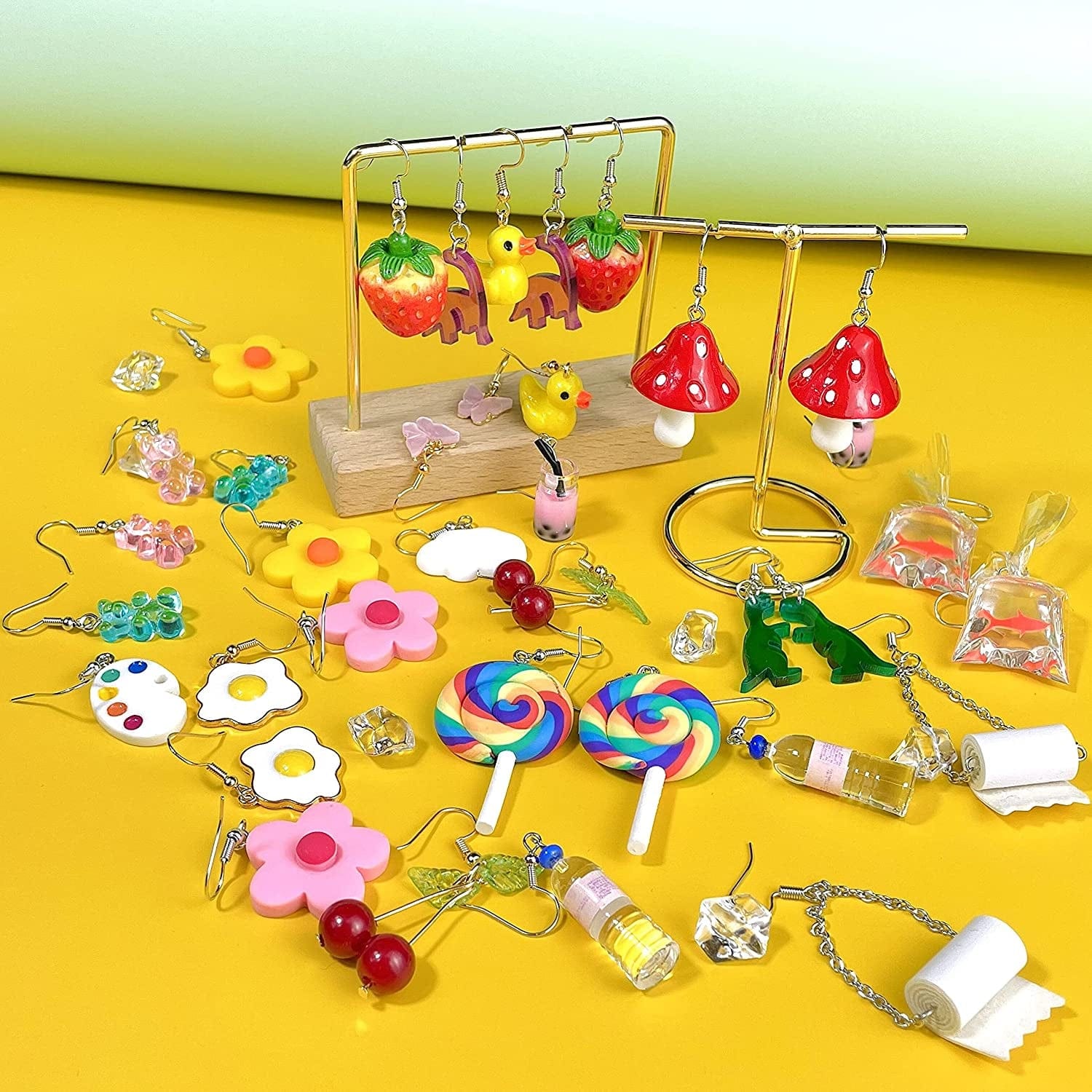 20 Pairs Weird Earrings Funny Earrings Gummy Bear Duck Water Bottle Fish Dinosaur Mushroom Butterfly Strawberry Dangle Earrings Set for Women Girls Apparel & Accessories > Jewelry > Earrings MGGFBLEY   