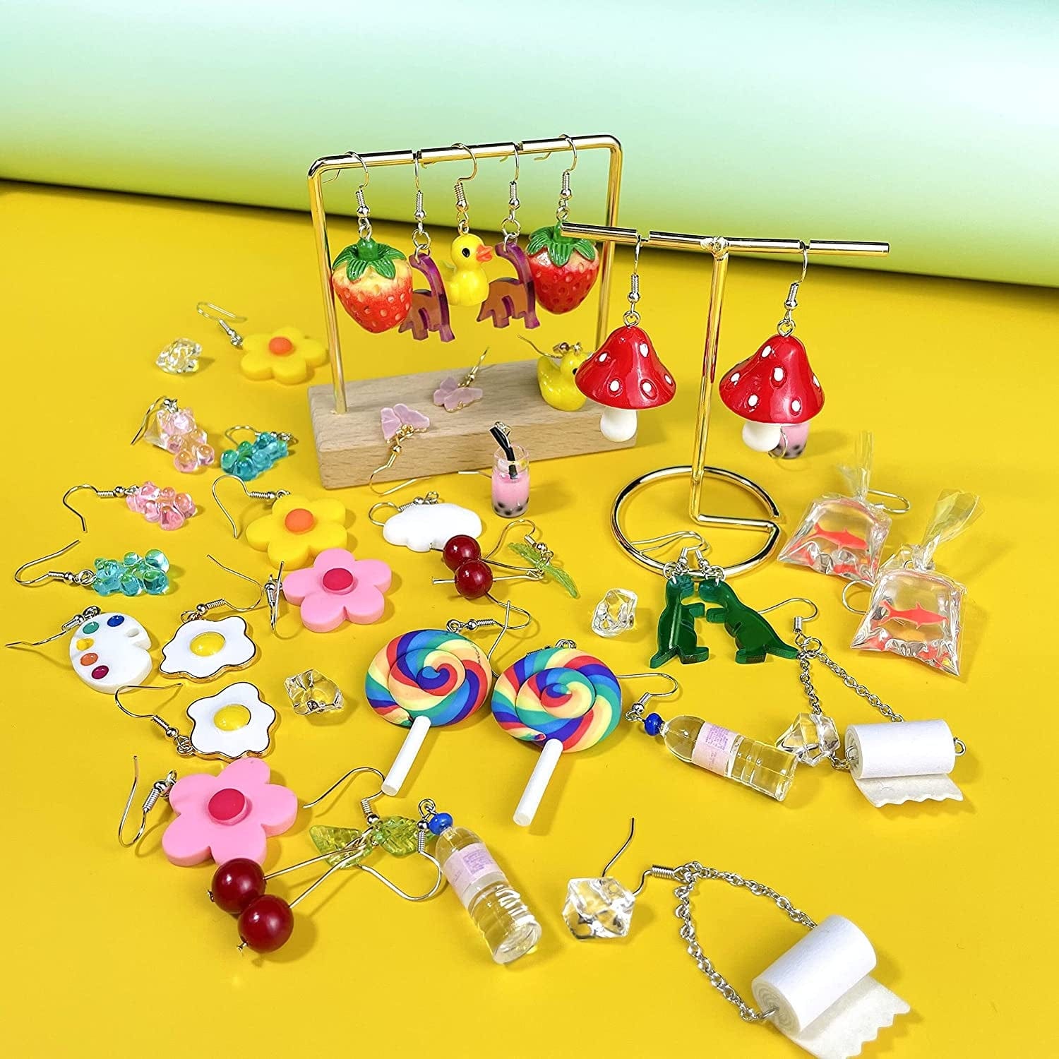 20 Pairs Weird Earrings Funny Earrings Gummy Bear Duck Water Bottle Fish Dinosaur Mushroom Butterfly Strawberry Dangle Earrings Set for Women Girls Apparel & Accessories > Jewelry > Earrings MGGFBLEY   