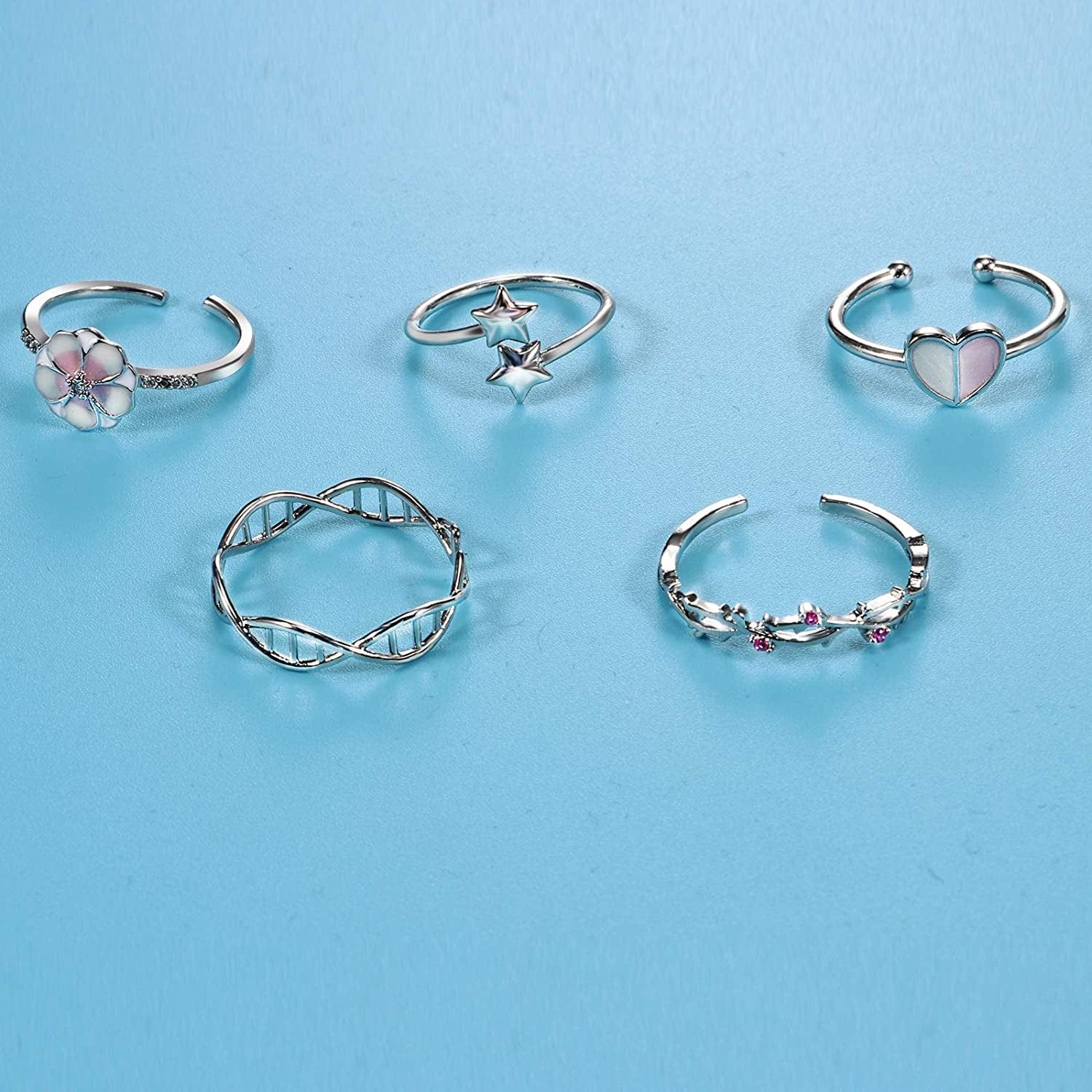 20 Pcs Adjustable Rings Set for Women - Finger Rings Pack Stackable Rings for Teens- Cute Rings for Teen Girls -In Gold and Silver Tone