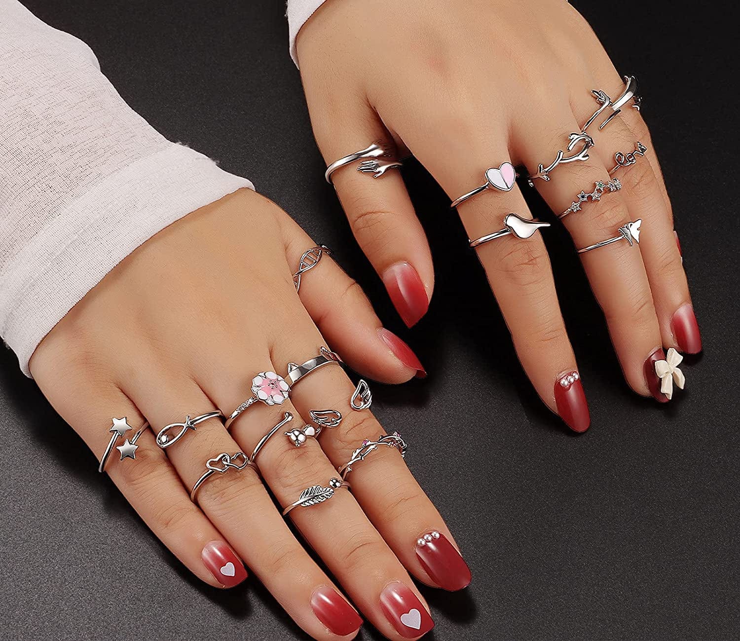 20 Pcs Adjustable Rings Set for Women - Finger Rings Pack Stackable Rings for Teens- Cute Rings for Teen Girls -In Gold and Silver Tone