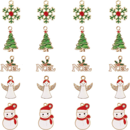 20 Pcs Gold Christmas Tree Snowflake Snowman Angel Enamel Charms Pendant,Dainty Gold Charms Pendants Crafting Accessories for Christmas Theme and Necklace Bracelet Jewelry DIY Making