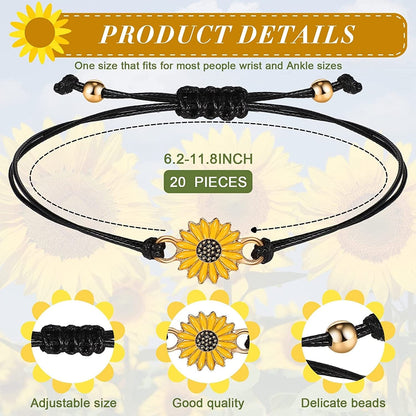 20 Pcs Handmade Sunflower Bracelets Adjustable Friendship Bracelet Friend Boho Couple Bracelets Matching Bracelets Promise Bracelets for Couples Women Girl Friends (Black) Apparel & Accessories > Jewelry > Bracelets Sureio   