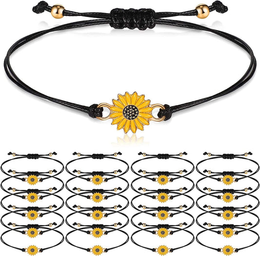 20 Pcs Handmade Sunflower Bracelets Adjustable Friendship Bracelet Friend Boho Couple Bracelets Matching Bracelets Promise Bracelets for Couples Women Girl Friends (Black) Apparel & Accessories > Jewelry > Bracelets Sureio Black  