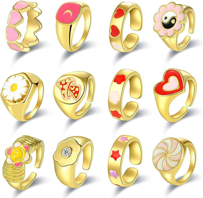 20 Pcs Resin Rings Acrylic Cute Trendy Rings Colorful Rhinestone Rings Jewelry Plastic Resin Square Gem Stackable Chunky Ring for Women Girls Colorful Rings