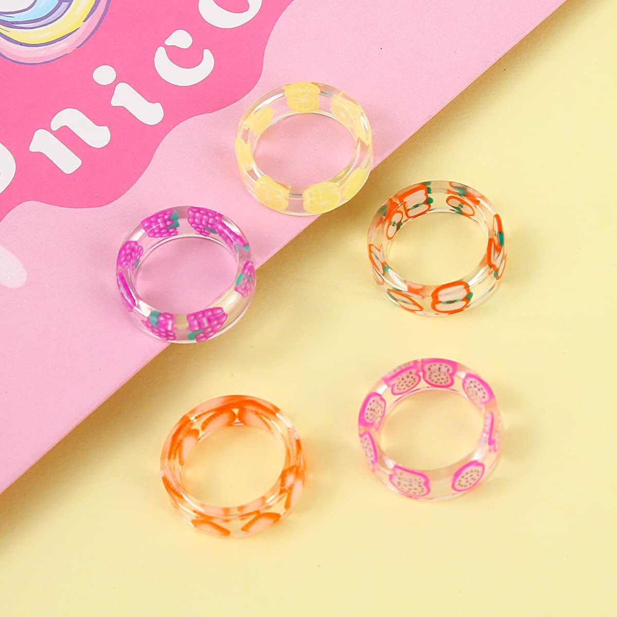 20 Pcs Resin Rings Acrylic Cute Trendy Rings Colorful Rhinestone Rings Jewelry Plastic Resin Square Gem Stackable Chunky Ring for Women Girls