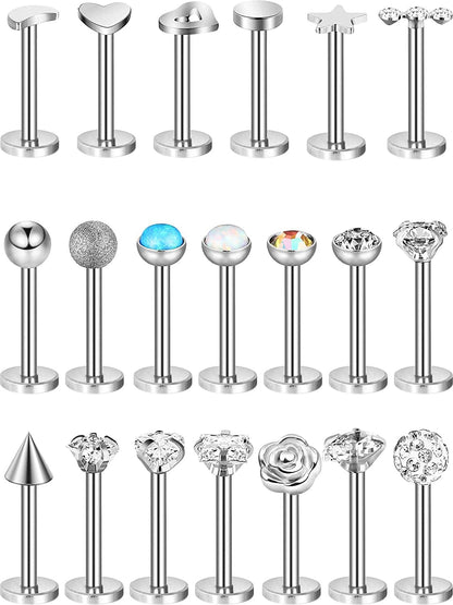 20 Pieces Body Piercing Jewelry Tragus Bars Nose Studs Labret Bars Crystal Style Ball, 20 Styles, 16 Gauge Apparel & Accessories > Jewelry > Body Jewelry Sumind   