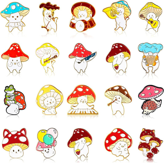 20 Pieces Enamel Pin Brooches Cute Pins Musical Instrument Lapel Badge Cartoon Plant Enamel Pin Funny Button Backpack Pins for Backpacks Clothes Hats Mushroom