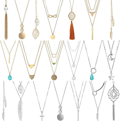 20 Pieces Valentine'S Day Long Pendant Necklace Y Tassel Leaf Circle Bar Necklace Simple Bar Layer Tassel Y Charm Necklace Set for Women Girls Charming Style