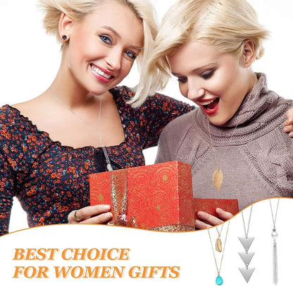 20 Pieces Valentine'S Day Long Pendant Necklace Y Tassel Leaf Circle Bar Necklace Simple Bar Layer Tassel Y Charm Necklace Set for Women Girls