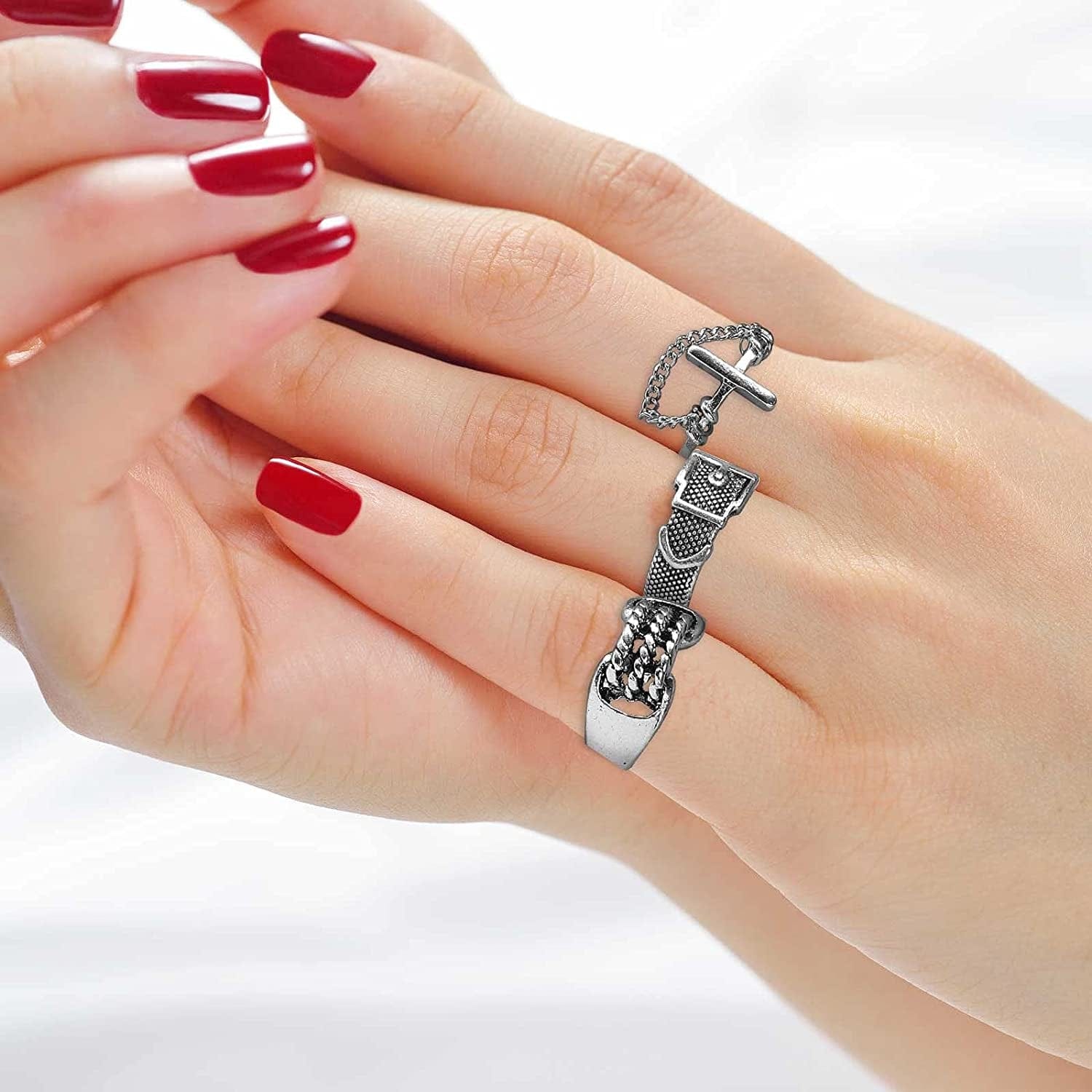 20 Pieces Vintage Silver Punk Chain Finger Rings Adjustable Stackable Vintage Ring Gothic Knuckle Ring Silver Punk Open Rings for Women Men